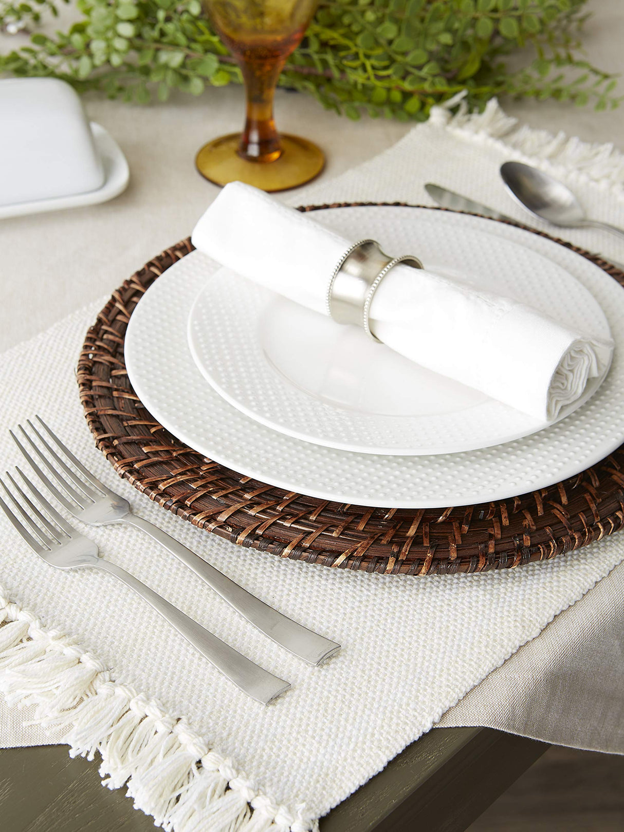 DII Variegated Tabletop Collection, Placemat Set3x19, Off-White, 6 Piece DII