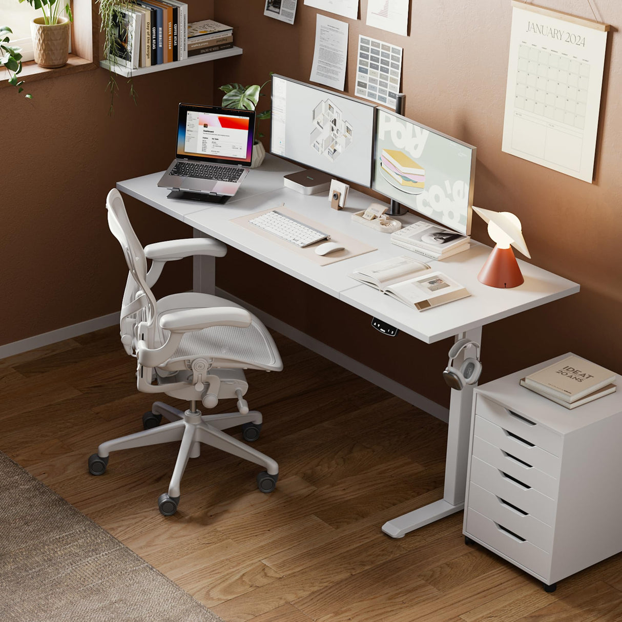 Agilestic Electric Standing Desk, Large 63 x 24 Inches Height Adjustable Desk, Sit Stand up Desk for Work Office Home, Splice Board, White Agilestic