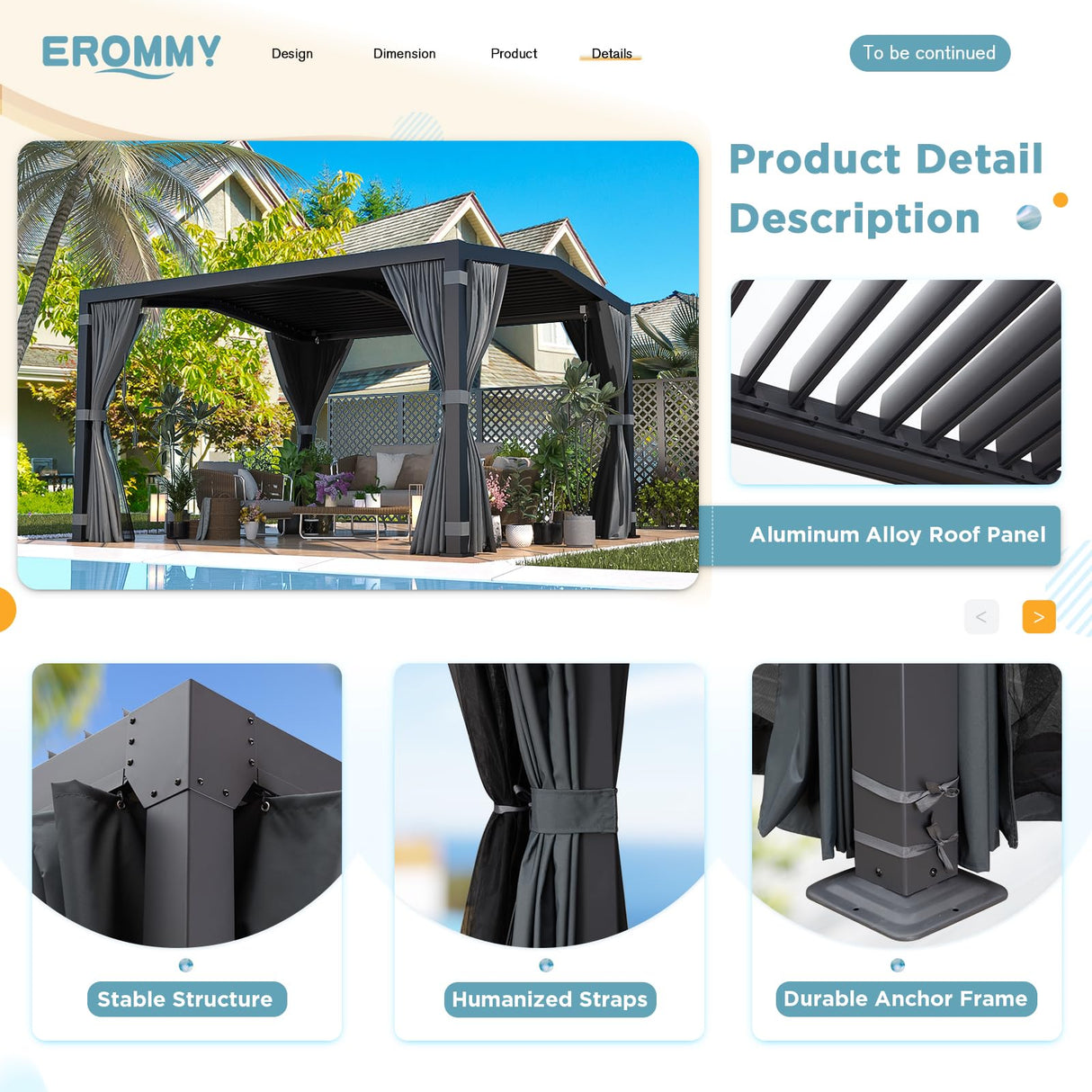 EROMMY Louvered Pergola 11' x 13' Outdoor Hard Top Mansard Roof Gazebo with Aluminum Frame and Adjustable Metal Rainproof Roof for Garden & Patio, Curtains and Netting Included, Gray-Black EROMMY