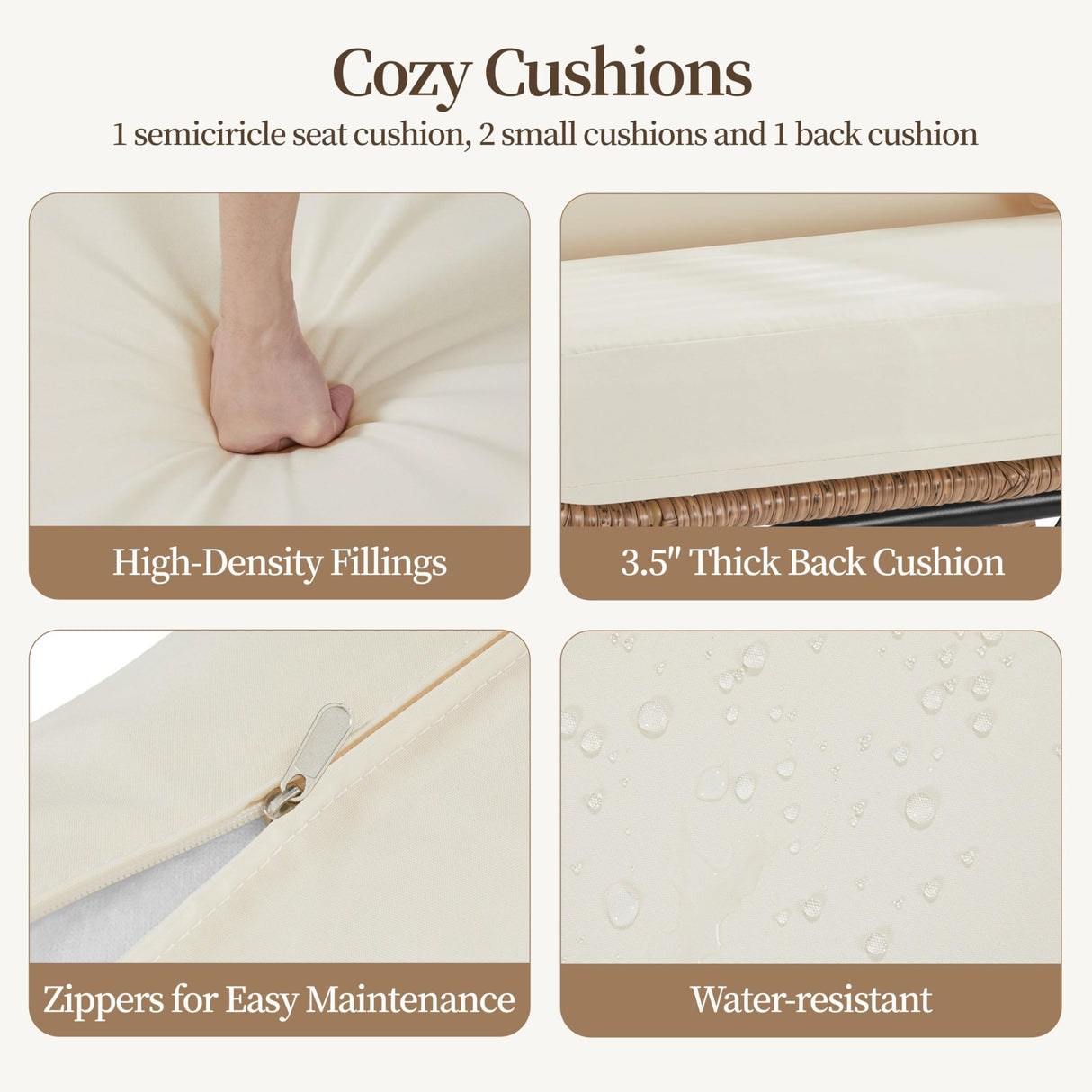 Yaheetech Egg Rattan Chair, Indoor/Outdoor PE Rattan Egg Basket Lounge Chair w/ 4 Cushions, Oversized Egg-Shaped Chair w/Metal Frame Stand for Patio, Backyard, Living Room - Light Brown/Ivory Yaheetech