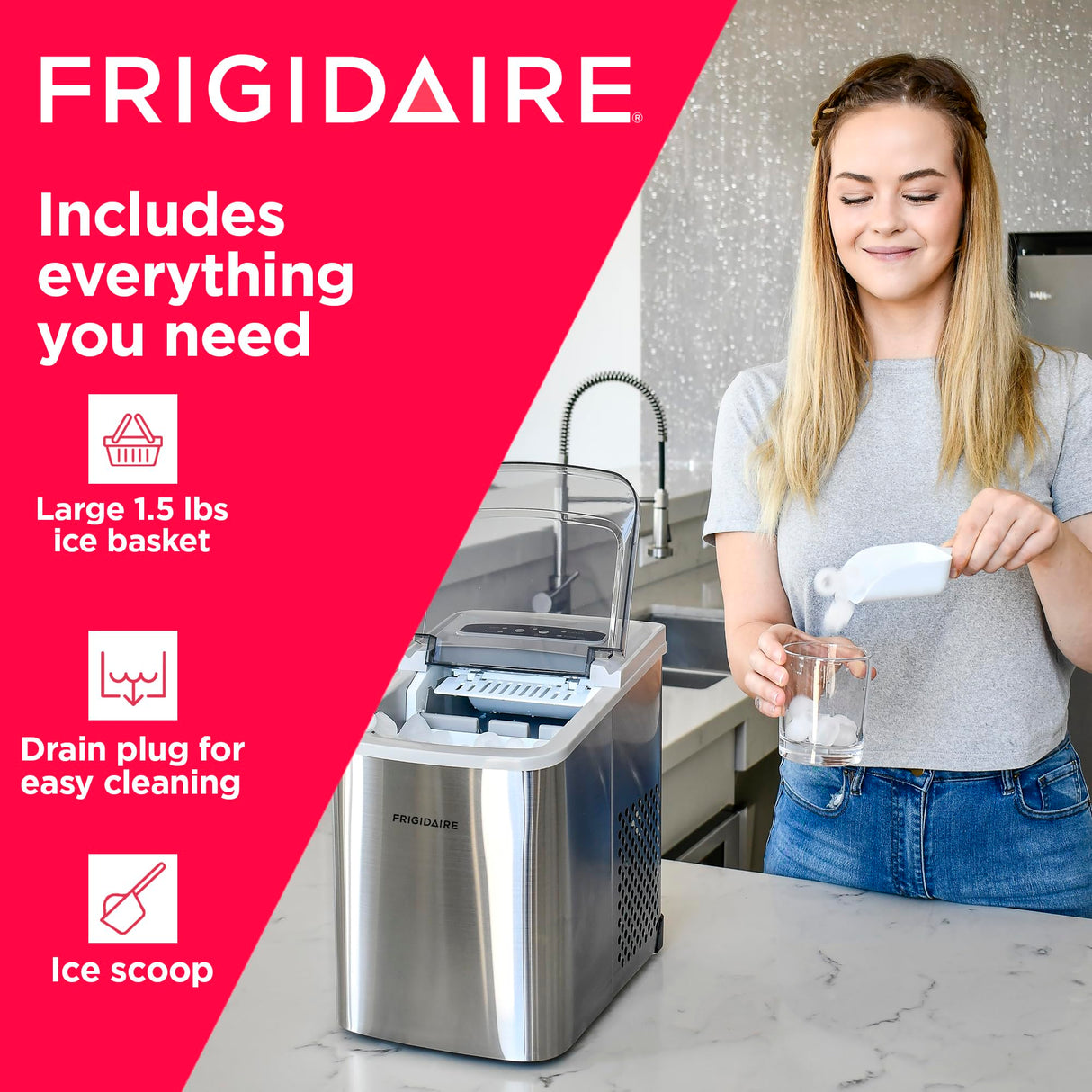 Frigidaire EFIC117-SS 26 Pound Ice Maker, 26 lbs per Day, Stainless Frigidaire