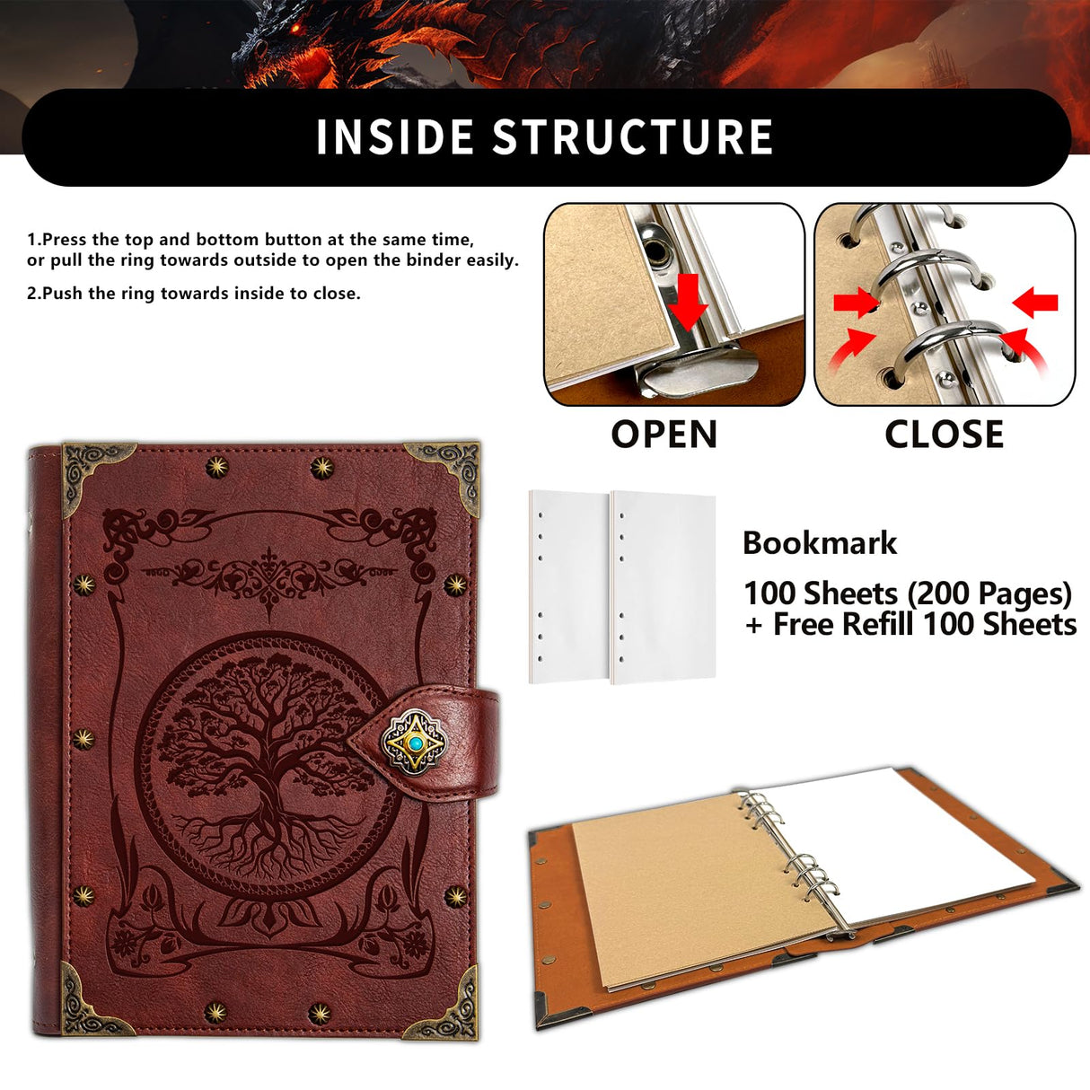 DUROTAN Tree of Life Journals Notebook Gift Set-Unique A5 Binder 400 Page Vintage Leather Suitable for Women & Men writing,Poets,Travelers,as a Diary Dnd Gift DUROTAN
