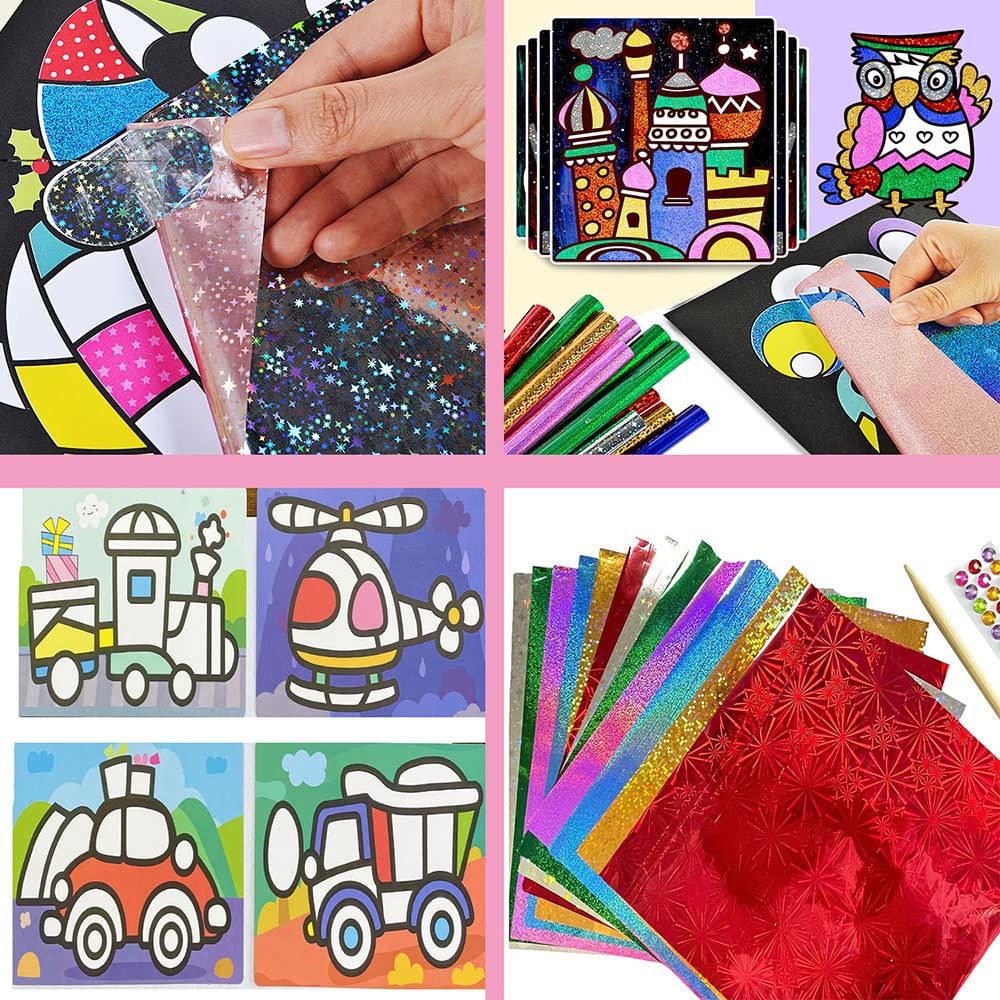 JKanruh 48 Pcs Art Kits,12 Color Sand Art Kits with 24 Sheets Sand Art Painting Cards,12 Sheets Magic Sticker Painting Set for Arts and Crafts,DIY Painting,Drawing JKanruh