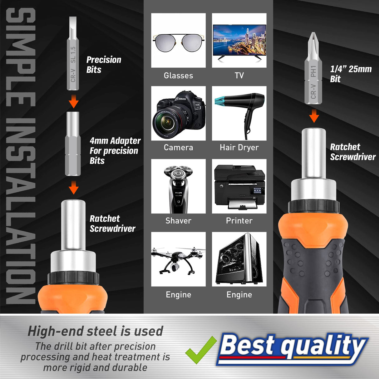 Amartisan 22 IN 1 Ratchet Screwdriver Set, Precision Multi-bit Ratchet Screw Drivers, Slotted/Philips/Pozi/Torx Amartisan