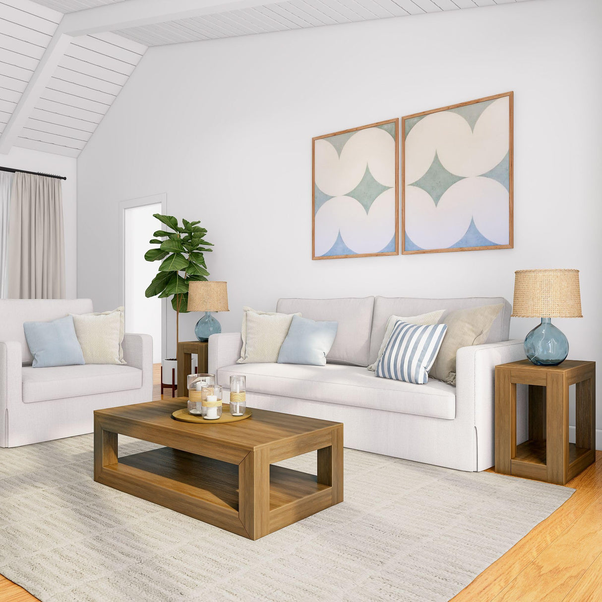 Plank+Beam Modern Rectangular Coffee Table with Shelf, Solid Wood, 40 Inch, Center Table with Storage, 2 Tier Tea Table for Living Room, Pecan Wirebrush Plank+Beam