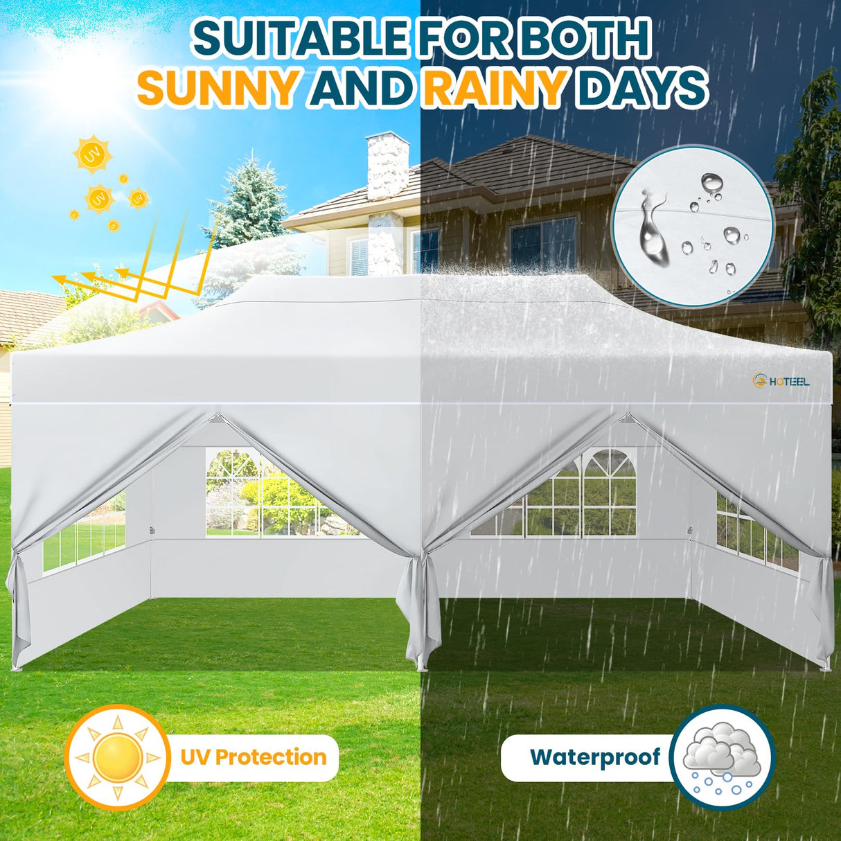 Hoteel Canopy 10x20 Heavy Duty Pop Up Canopy Tent with 6 Sidewalls,UPF50+ and Waterproof 1500mm,3 Height Adjustable,Upgraded Hexagonal Pipe,Commercial Instant Tent,for Picnic,Parties,Wedding,White Hoteel
