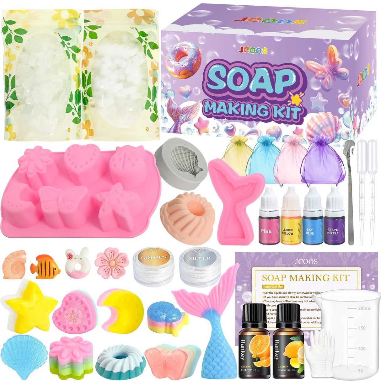 Jcoos Soap Making Kit for Kids, Make Your Own Soap Kit Soap Making Kit Science Kits for Kids Age 8-12, 9 Soap Mold, Soap Base, Scents, Activities Girls Crafts Ages 6-8 4-8 Christmas Gifts Jcoos
