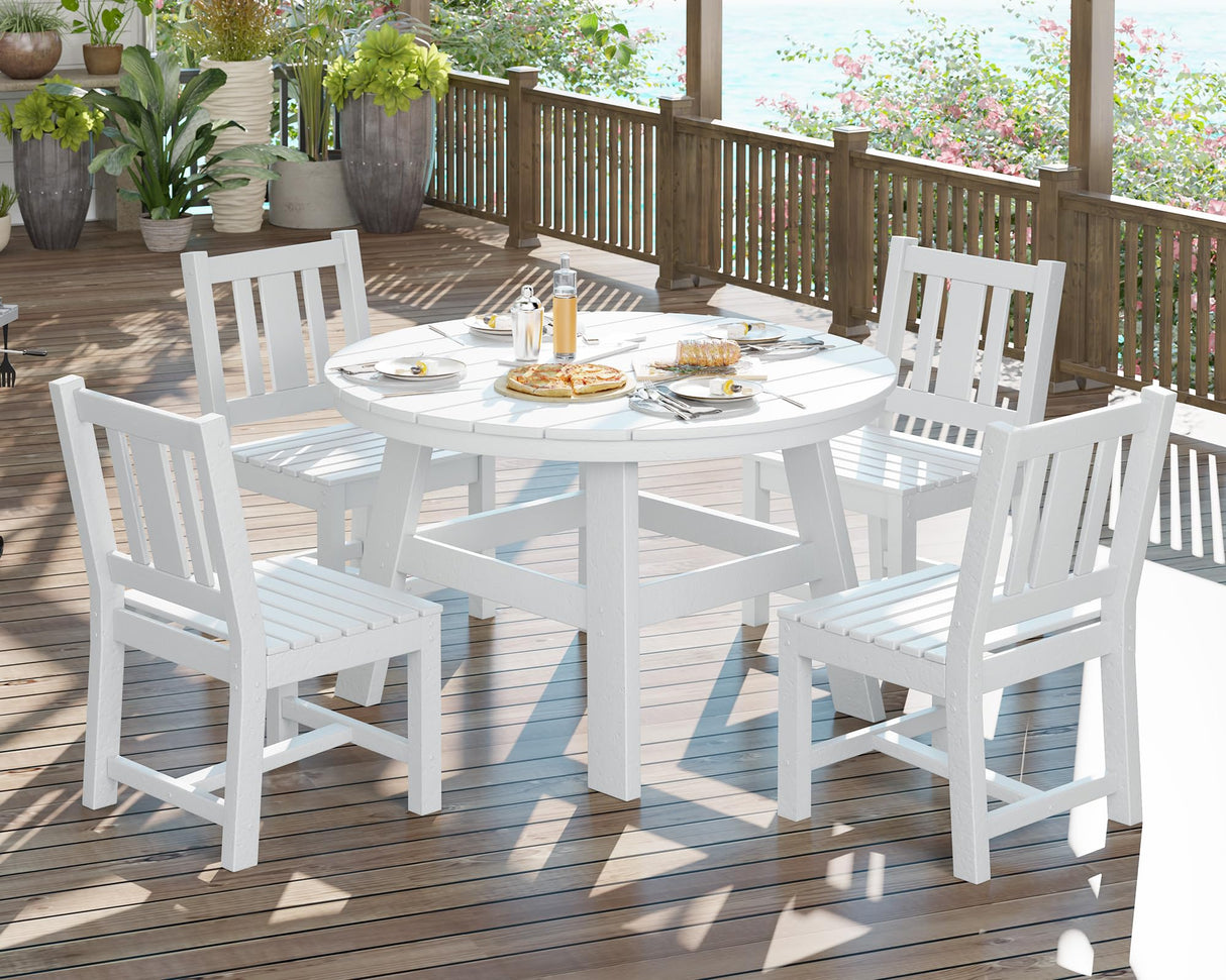 AMERLIFE 5 Piece HDPE Outdoor Dining Table & Chairs Set, All-Weather Patio Furniture with Umbrella Hole for Garden, Backyard, Seaside, White AMERLIFE