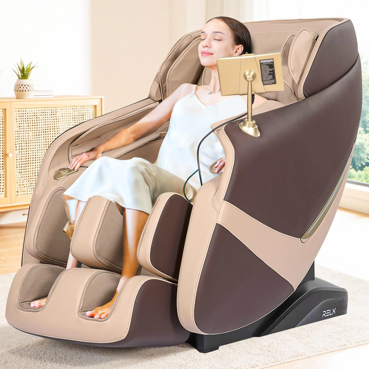 RELX 2025 Massage Chair Full Body, Zero Gravity Airbag Shiatsu Massage Chair with SL-Track, Heating, AI Control, Body Scan, 13 Modes, Foot Rollers, and Deep Yoga Stretch (Coffee) RELX