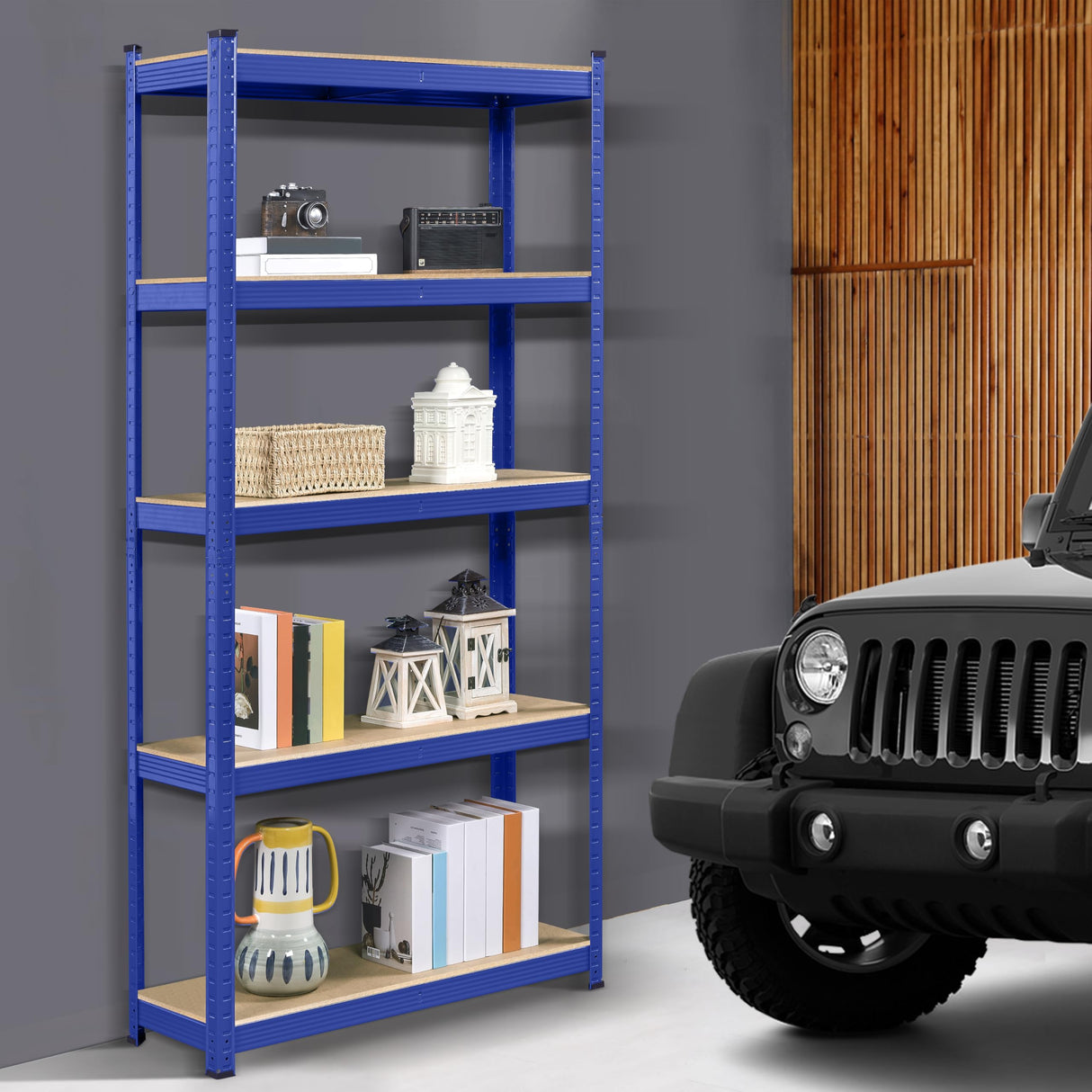 Topeakmart 5-Tier Utility Shelves, Metal Adjustable Garage Shelves Storage Racks Heavy Duty Shed Shelving Unit- Blue, 35.5 x 12 x 71 Inch Topeakmart