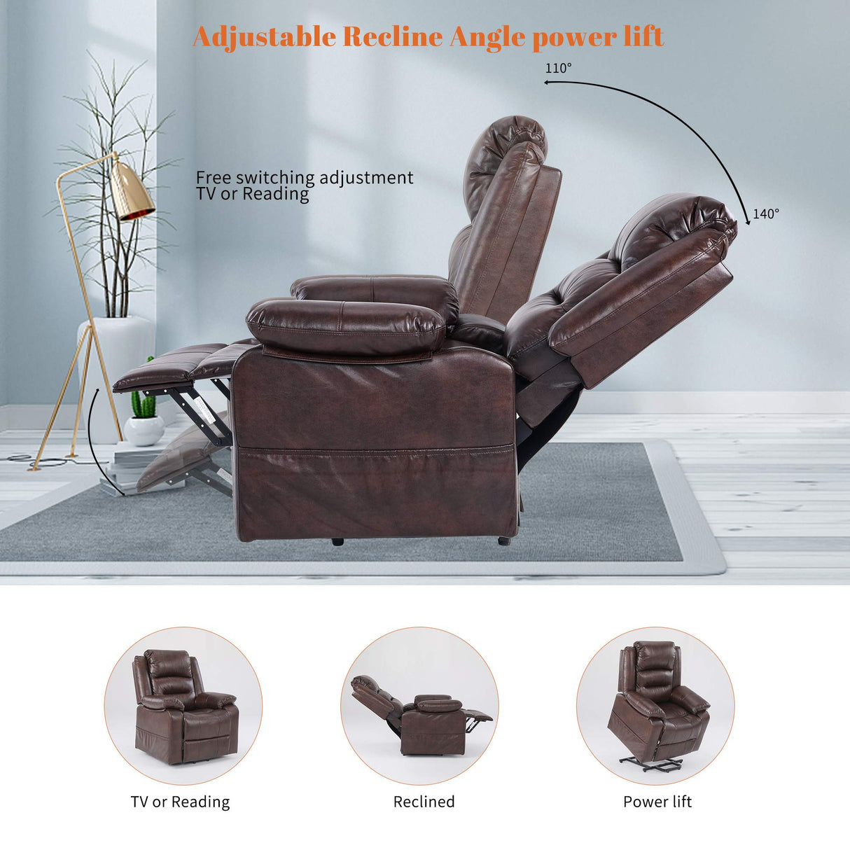 S*MAX Lift Chairs Recliners for Elderly Power Recliner Chairs Full Air Leather Electric Recliner Chairs Side Pockets USB Charge Port and Remote Control Power Lift Recliners Brown S*MAX