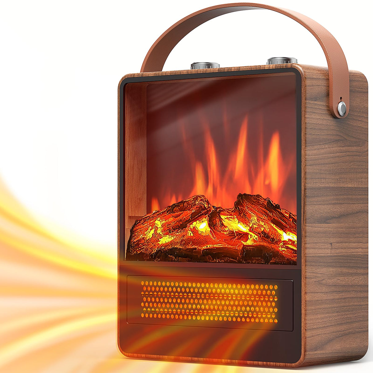 Riseon Electric Fireplace Heater for Indoor Use, 1500W/750W Space Heater Fireplace with 3D LED Flame, Double Safety Protection, Portable Fireplace Heater for Home Office Christmas Decoration,Walut Riseon