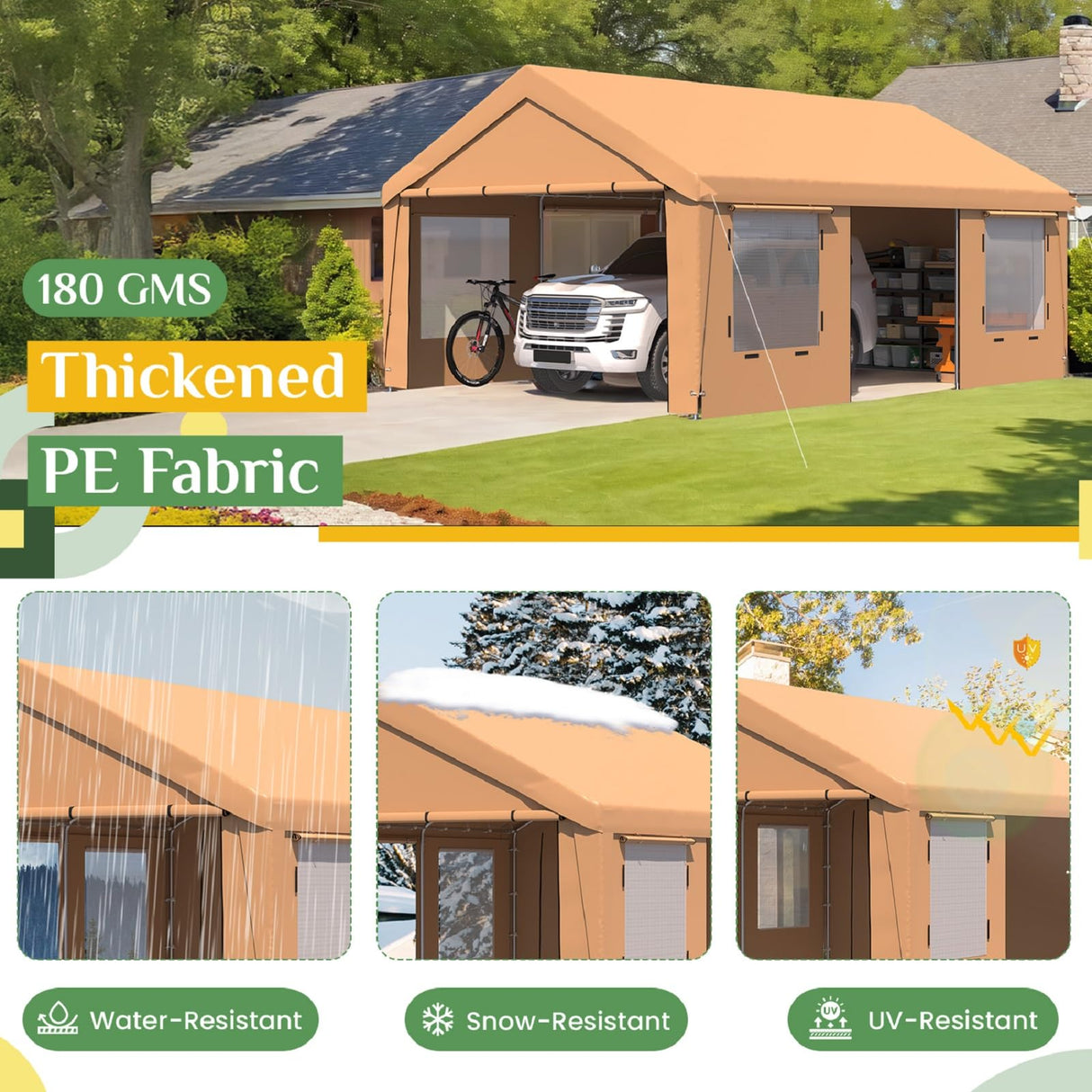 EROMMY 13' x 20' Heavy Duty Carport,Portable Garage with UV Protection & Steel Frame, Car Port with Removable Sidewalls, All-Season Car Canopy for Tractor, Truck, Boat, Yellow EROMMY