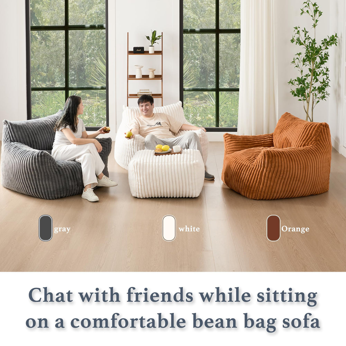 Giant Plush Bean Bag Chair for Adults with Armrests - Oversized Comfy Beige Beanbag Lounge Lazy Floor Sofa Accent Chair for Living Room, Bedroom & Dorm, Cozy Fluffy Single Cloud Mini Couch Gericco