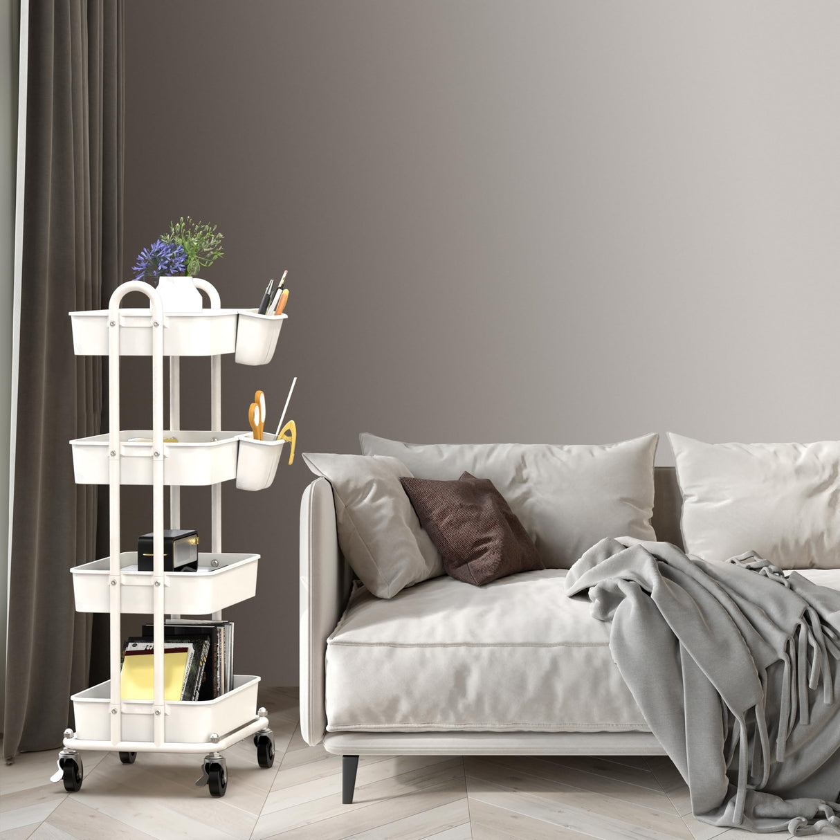 Simple Houseware Heavy Duty 4-Tier Utility Rolling Cart, White Simple Houseware