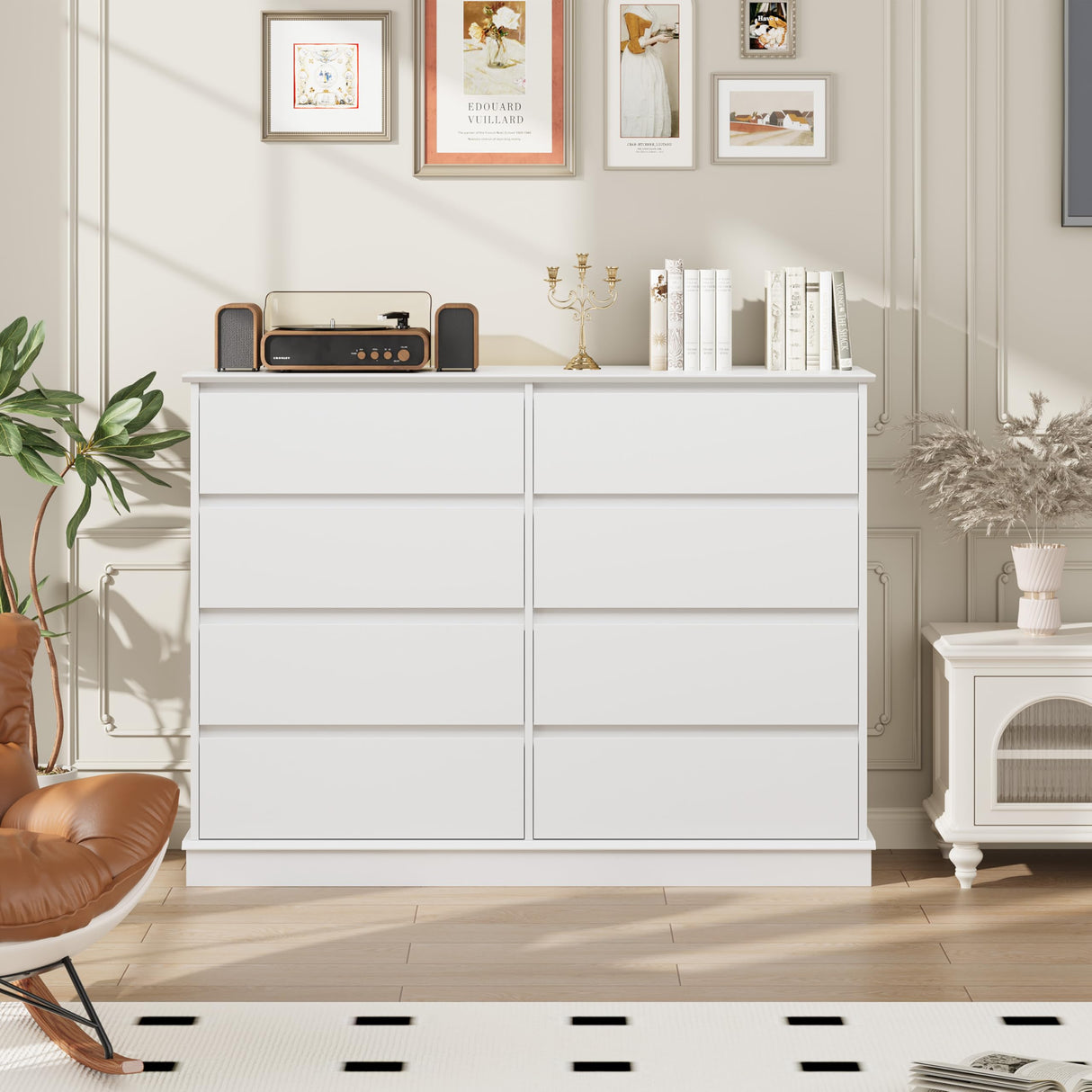 GarveeHome White 8 Drawer Dressers for Bedroom, Chest of Drawers with Deep Drawers, Large Double Dresser for Closet with Wide Top, Horizontal Wooden Dresser for Living Room, Hallway, Kids Room GarveeHome