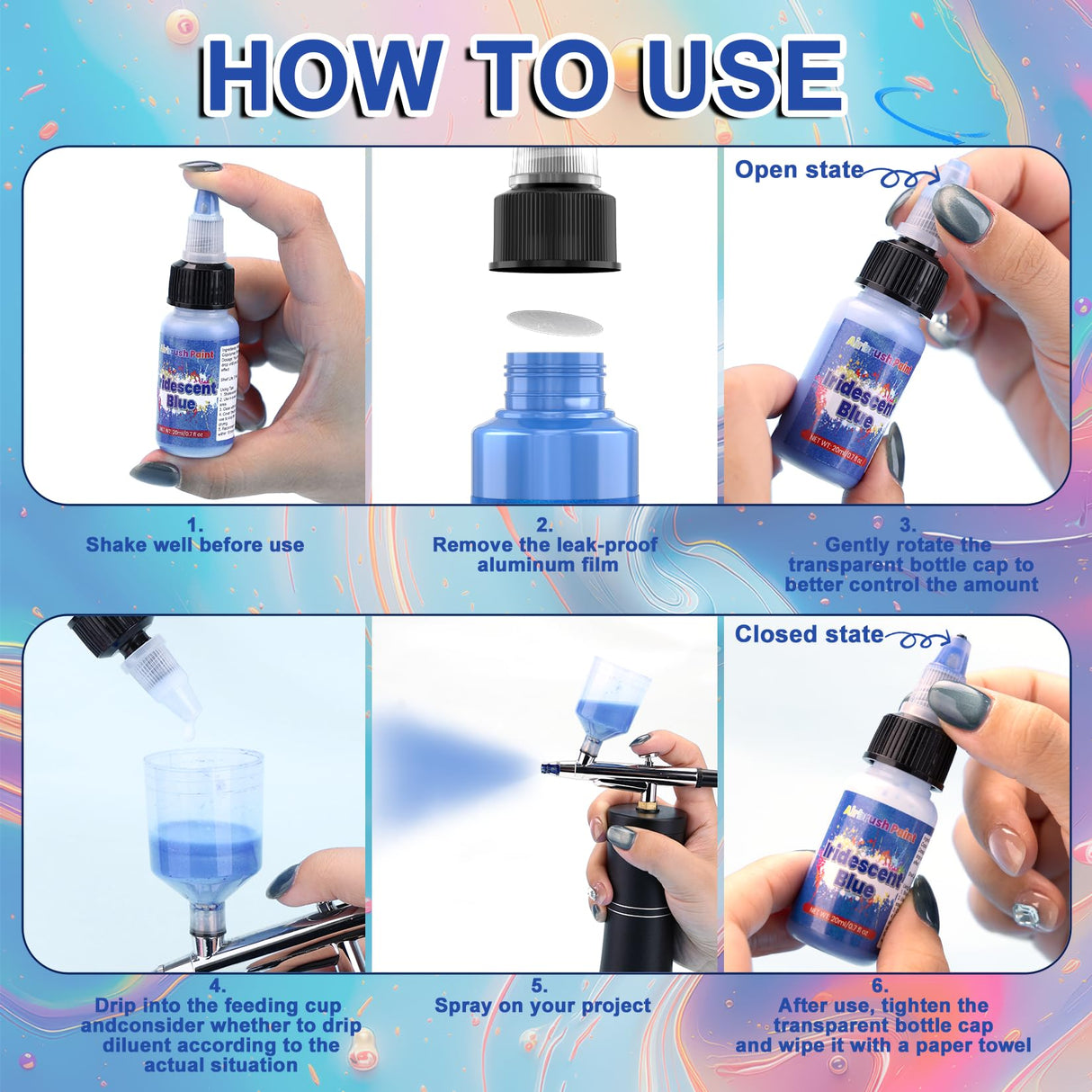 Airbrush Paint - 43 Colors Air Brush Paint Set with 2 Thinners, Ready to Spray Acrylic Pigments for Paintings, Water-Based Acrylic Dye for Metal, Plastic, Canvas, Wood, Leather, Shoes - 20ml/Bottle ART Hoom