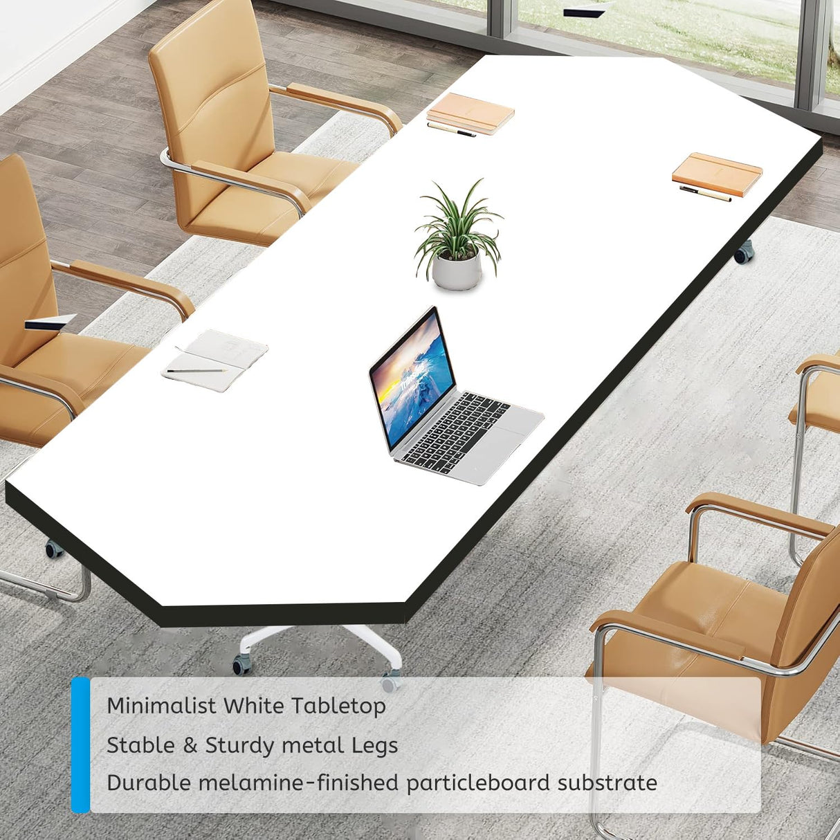 Folding Conference Table,Large Conference Meeting Table for 8 People,Modern Mobile Training Table with Wheels,Rolling Conference Room Tables with Metal Frame,Meeting Seminar Table 47.2x23.6x29.5in AFBZR