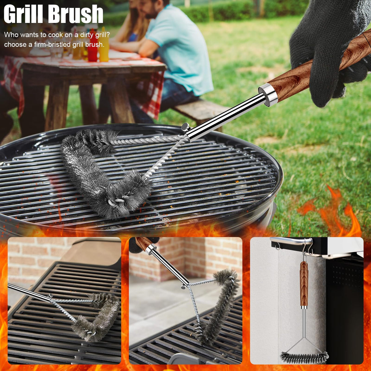 RINPIR 31pcs Stainless Steel BBQ Grill Accessories Set for Men Dad, Heavy Duty Grilling Tools for Outdoor Camping, BBQ Utensils Kit with Mats, Grill Brush in Carrying Bag Brown RINPIR