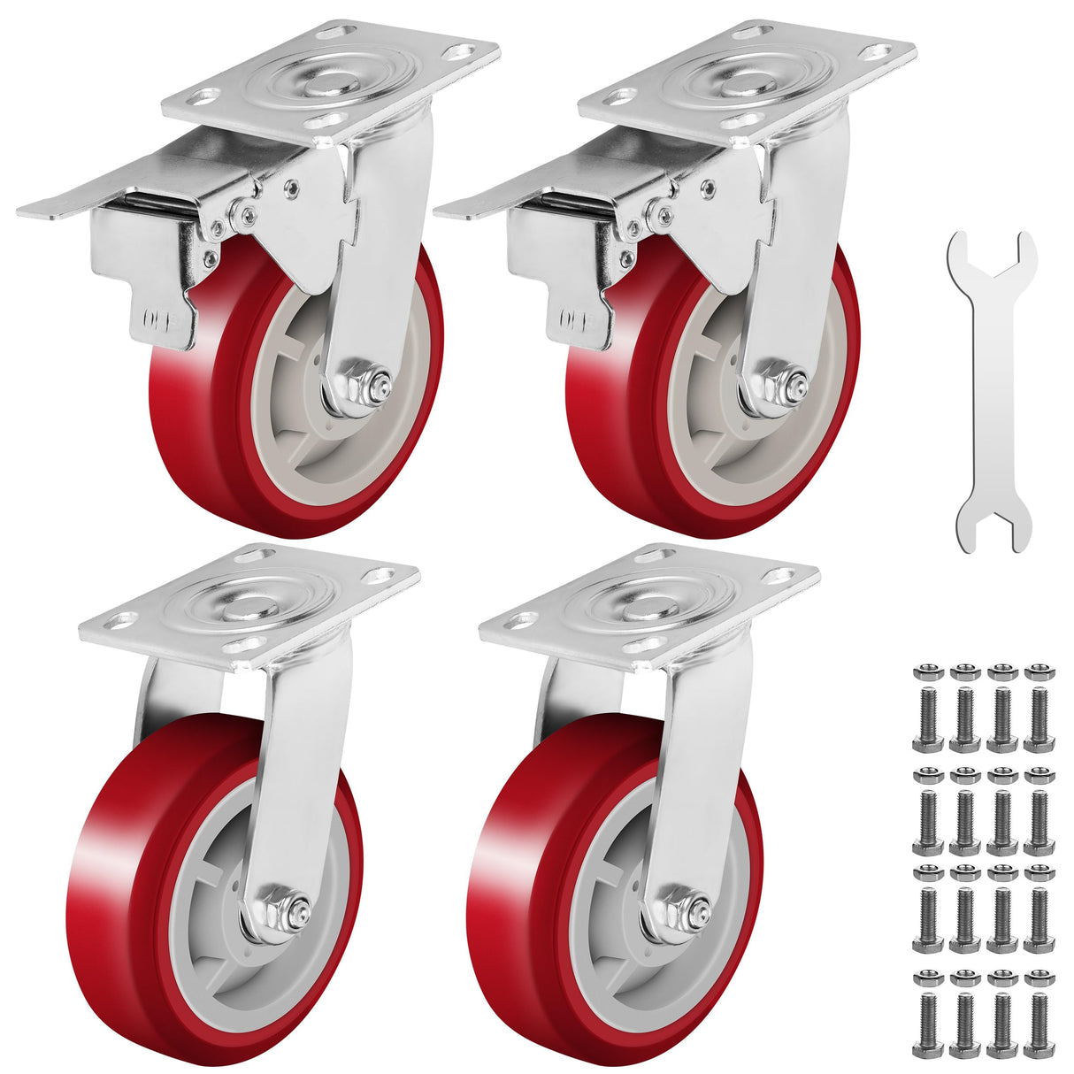 Castrek 6 Inch Heavy Duty Casters Set of 4, Lockable Plate Caster Wheels with Brakes Scratch Resistant & 360 Degree Rotatable, 6000 lbs Load Capacity - Ideal for Any Floor (2 x Swivel & 2 x Brakes) Castrek