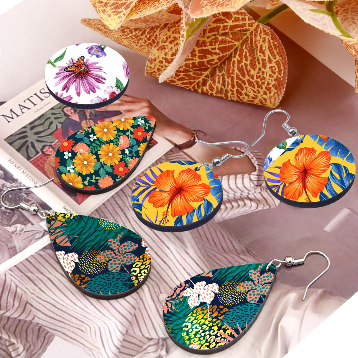 Duufin 120 Pcs Sublimation Earring Blanks with Earring Hooks and Jump Rings Heat Transfer Earring Blank Unfinished MDF Round & Teardrop Earring Blank for Christmas Valentine Halloween Women DIY Duufin