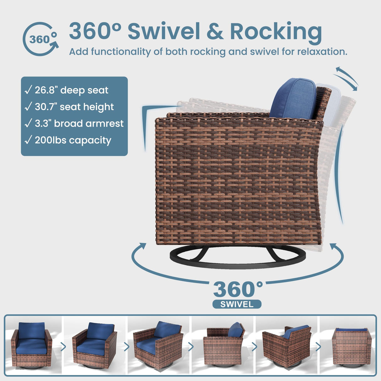 Amopatio Patio Furniture Set with Fire Pit Table, Outdoor Furniture Sectional Sofa with Swivel Chairs, Modern Conversation Sets for Balcony Backyard, Navy(Include Waterproof Covers ) Amopatio