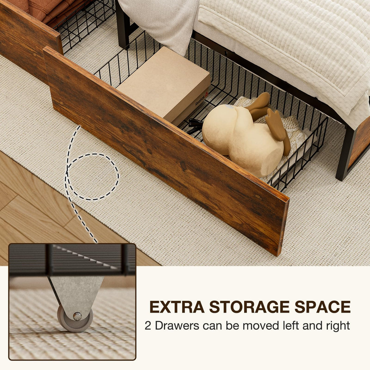 GAZHOME Twin Bed Frame with 2 XL Storage Drawers, Metal Platform Bed Frame with Footboard, 9 Strong Metal Slat Support/No Box Spring Needed/Easy Assembly/Space Saving Wood GAZHOME