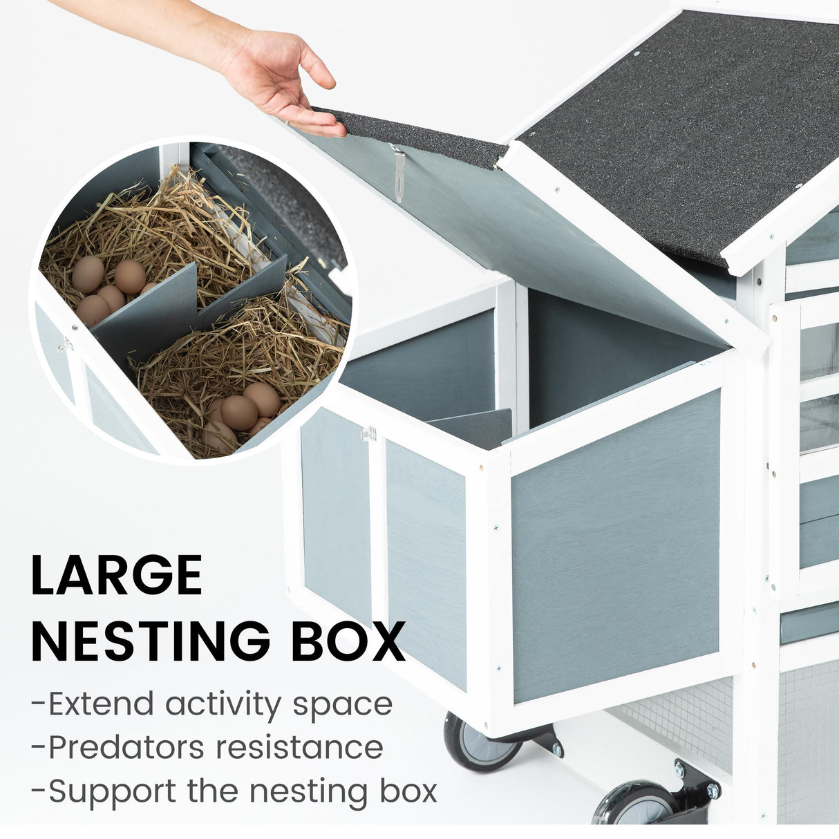 TAKUKA Outdoor Mobile Wooden Chicken Coop with Removable Run and Tray,Small Animals Rabbit Hutch with Nest Box, 2 Story Duck Quail Cage Hutch with Wheel Weatherproof for Backyard (71W*26W*39H) TAKUKA