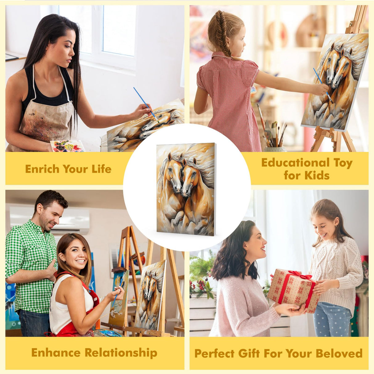 Bowetile Framed Paint by Numbers Horse for Adults Beginners, Adults' Paint-by-Number Horse Kits, Easy Adult Paint by Number Kits on Canvas, Acrylic Animals Number Painting for Home Decor, 8x12in Bowetile