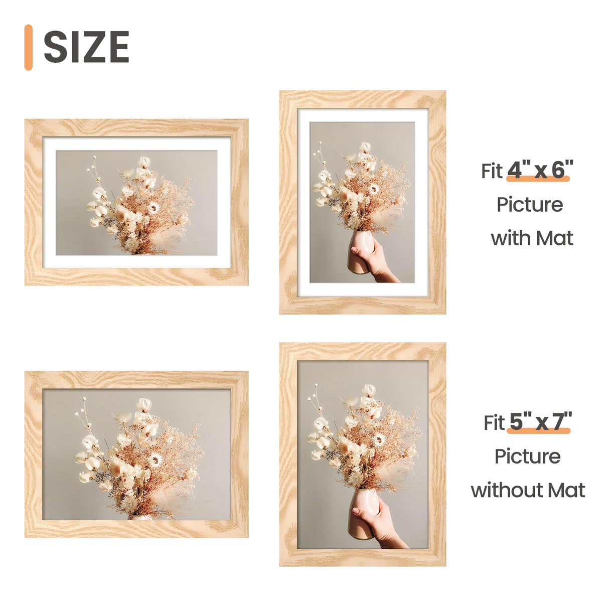 upsimples 5x7 Picture Frame Set of 10, Display Pictures 4x6 with Mat or 5x7 Without, Multi Photo Frames Collage for Wall or Tabletop Display, Natural upsimples