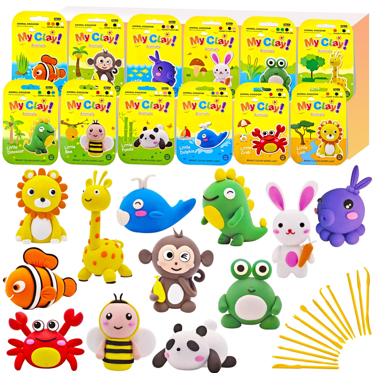 Oun Nana Air Dry Clay for Kids,12 Box Animal Modeling Clay Art Craft Kit,Ultra Soft & Mess-Free, with Sculpting Tools, Tutorials, Ideal Gift for Boys Girls Birthday Christmas Party Favor Oun Nana