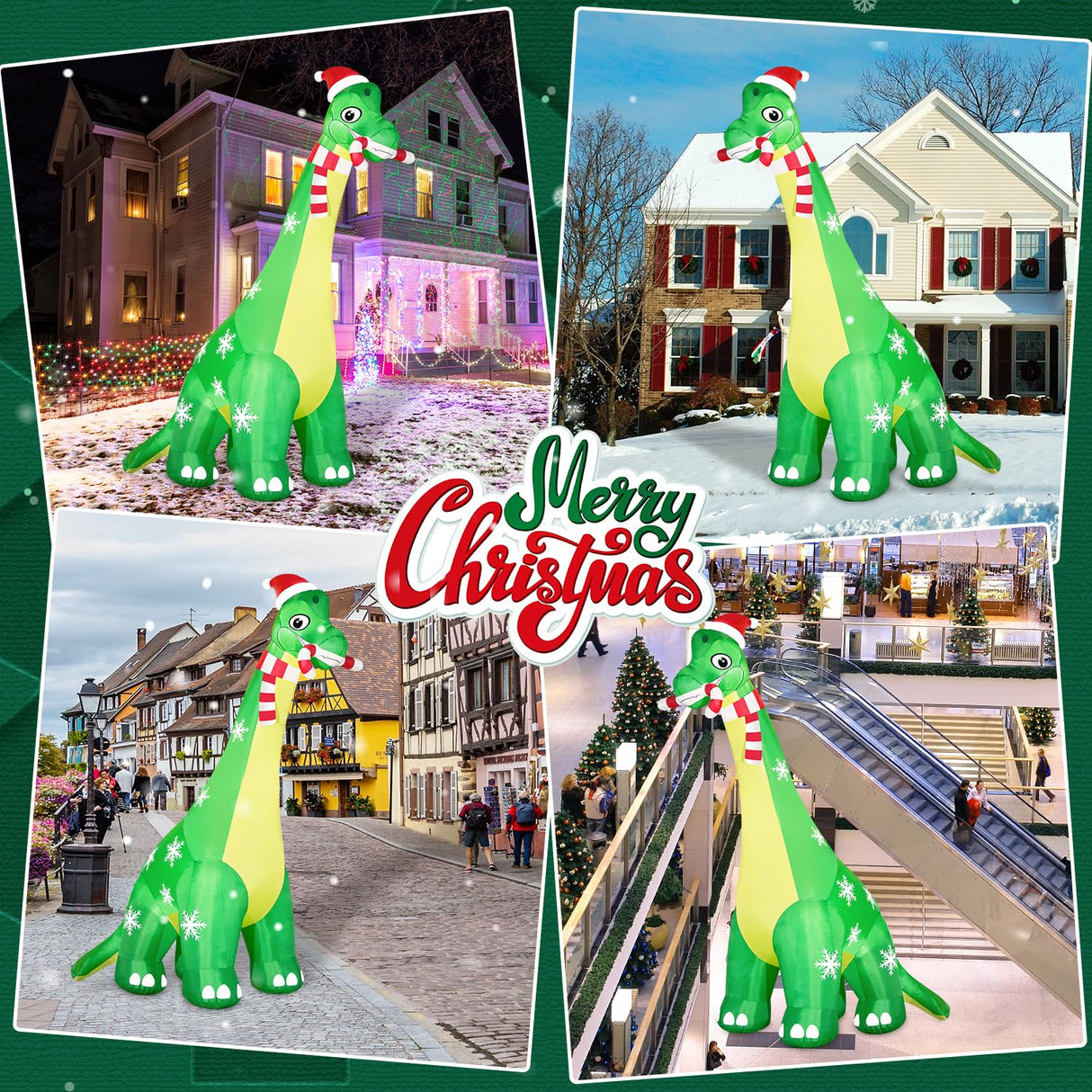 13FT Giant Dinosaur Christmas Inflatable Decorations, Built-in LED Lights, Strong Blower Huge Blow Up Yard Clearance Decor with Large Candy Cane Xmas Santa Hat Outdoor Indoor Holiday Party zukakii