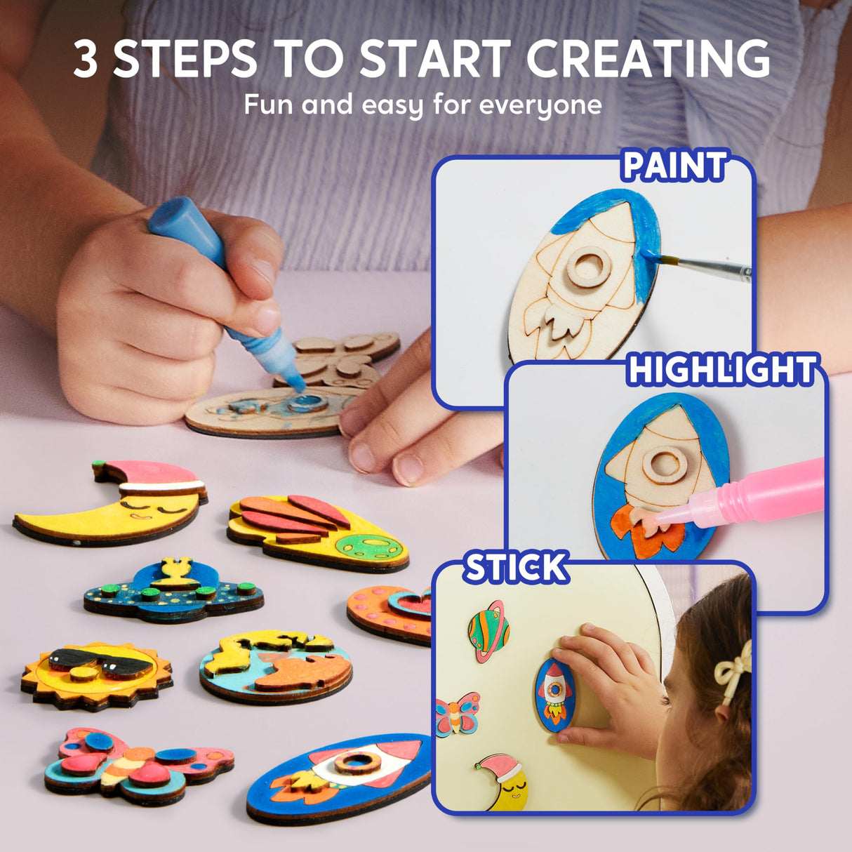 JOYIN 12 Glow in The Dark Wooden Magnets for Kids, Paint Your Own Arts and Crafts Painting Kit, Halloween Crafts Birthday Parties and Family Crafts Gift, Party Favors for Boys Girls Ages 3+ JOYIN