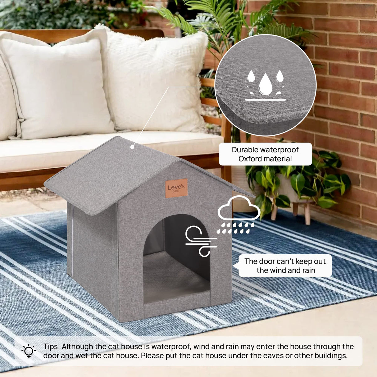 Love's cabin Outdoor Cat House Weatherproof, Insulated Feral Cat House Outdoor for Winter, Waterproof Outside House for /Indoor Cats, Shelter with Removable Soft Cushion Love's cabin