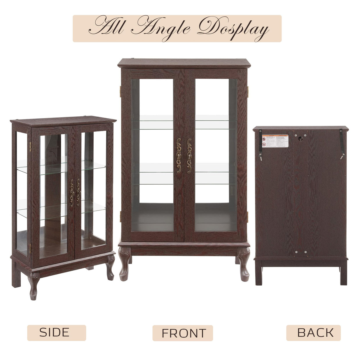 44"H Lighted Glass Display Cabinet with Glass Doors, Wooden Curio Cabinet with 3 Adjustable Shelves, Mirrored Back Panel, Arched China Cabinet for Living Room, Light Bulb Included (Dark Cherry) Eyisean