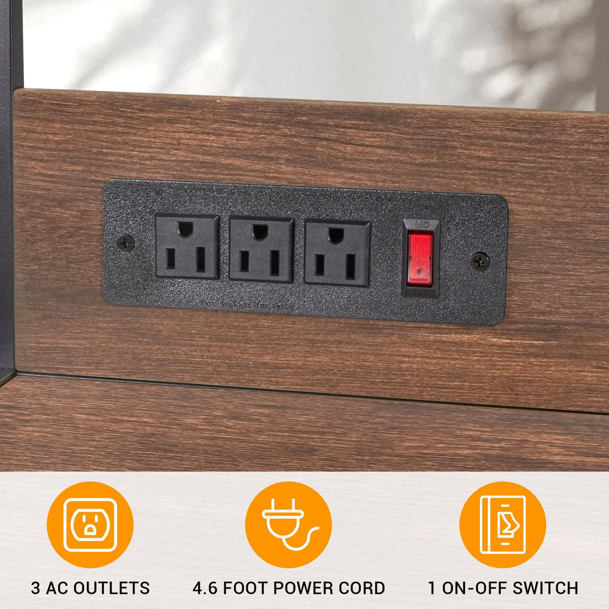 fusehome Bakers Rack with Power Outlet, Microwave Stand with Storage, Coffee Bar Organizer Cabinet with Wire Basket, Kitchen Shelf for Spices, 10 Hooks, Industrial, Brown fusehome