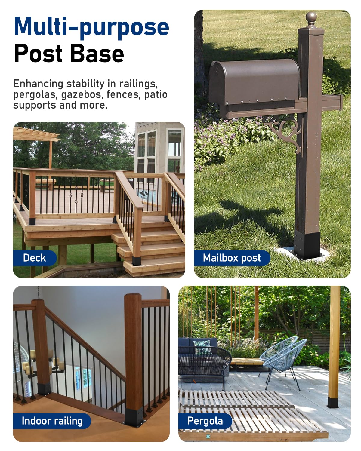 vikofan Nominal 4x4 Post Base for Concrete, Raised 4x4 Post Bracket Anchor, Deck Post Base, Wood Fence, Gazebo, Pergola Brackets Kit 4x4, Black, 4-Pack vikofan