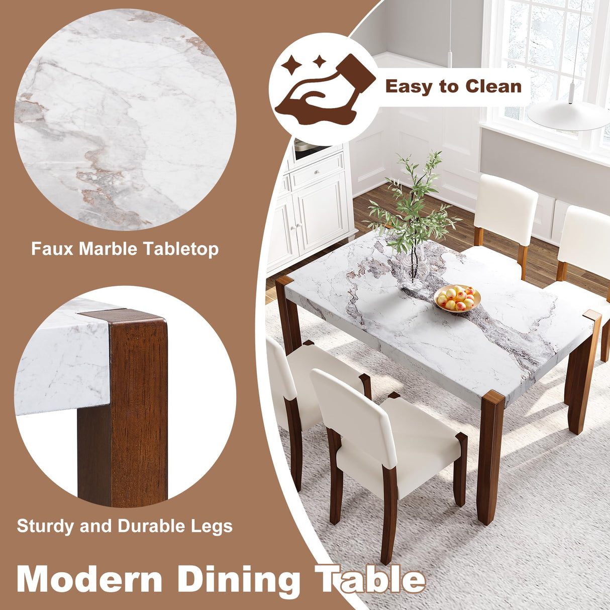 Merax Modern 5 Piece Dining Table Set for 4,Faux Marble Style Kitchen Table Set with One Rectangle Table and 4 Dining Chairs for Dining Room Table Set for Small Place Merax