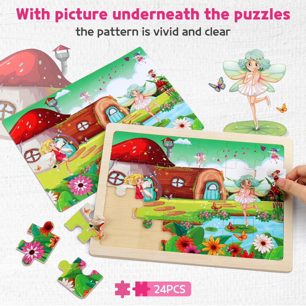 SYNARRY Large Unicorn Mermaid Princess Fairy Wooden Kids Puzzles 4 in 1 Gift Box(12.2*9.4 in) - FSC Certified, Puzzles for Toddlers 3-5, Puzzles for Kids Ages 4-6, Toys Gifts for 3 4 5 Year Old Girls SYNARRY
