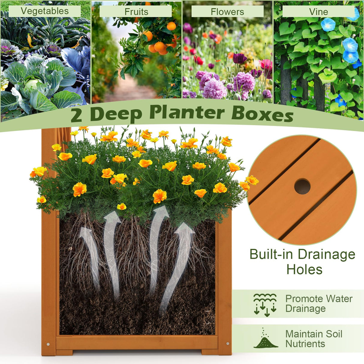 Moccha Wooden Garden Arbor with Planter - Outdoor Arbor Trellis for Climbing Plants, Roses, Vines, Outside Pergola Planter, Garden Arch for Lawn Backyard Wedding Ceremony Bridal Party (Natural) LDAILY