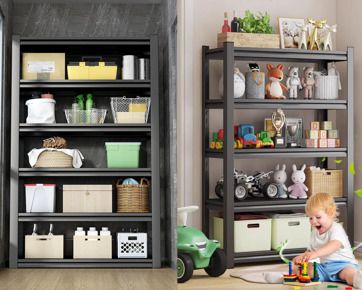 Fssevxi 40" W 5-Tier Garage Shelving Heavy Duty 72" H x 40" W x 18" D Storage Shelves 2000LBS Metal Shelving Unit Adjustable Storage Utility Rack for Warehouse Pantry Kitchen, Black Fssevxi