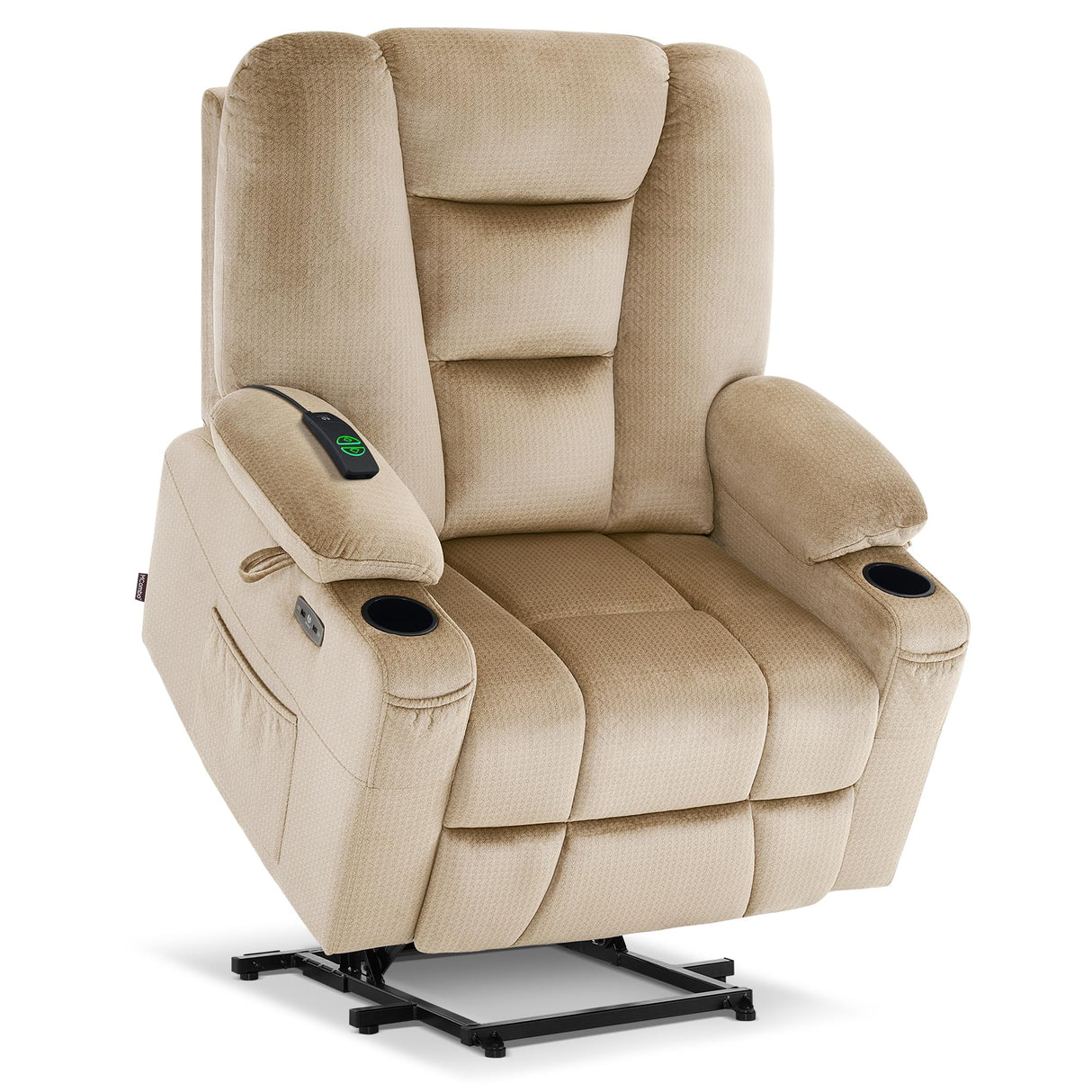 MCombo Oversized Power Lift Recliner Chair Sofa with Massage and Heat for Elderly People Petite, USB Ports, Side Pockets, Fabric R7561 (Beige, Small-Oversize) MCombo