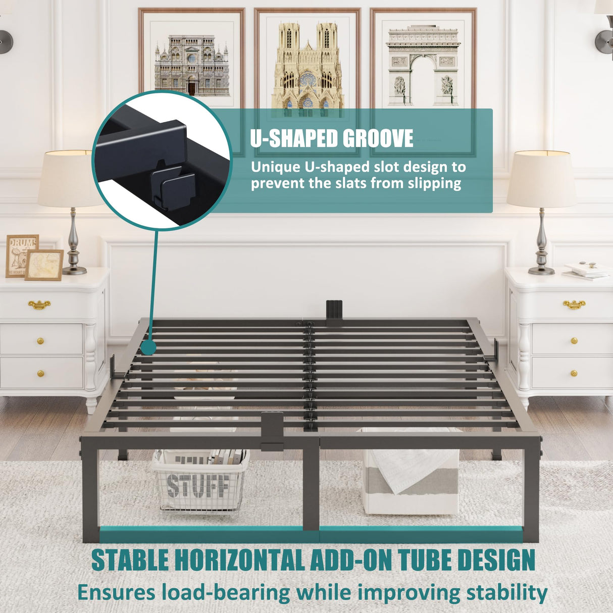 Yitong Angel King Bed Frame, 14 Inch High 3500 lbs Metal Platform, Mattress Foundation with Steel Slat Support/No Box Spring Needed/Noise Free/Non-Slip/Easy Assembly Yitong Angel