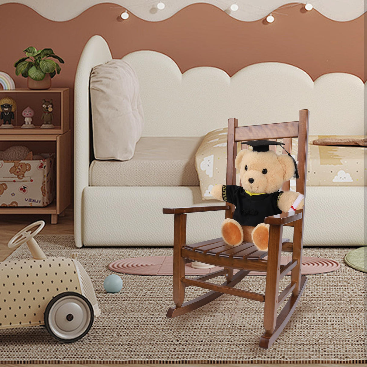 Hngilkoo Wooden Rocking Chair for Toddlers and Children Comfy Recliner Rocker for Baby Girls Outdoor Lounge Chair for Kids Age 6-10 Indoor Brown Hngilkoo