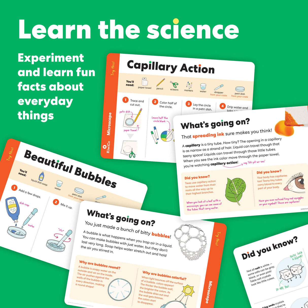 KiwiCo Kids Microscope Kit for Ages 5-8 Years Old | 100X-1200X Magnification, Easy Zoom Lens, LED Light | Science Experiment Set with Kid Biology Tools | STEM Educational Toy for Boys & Girls, 1 Pack KiwiCo