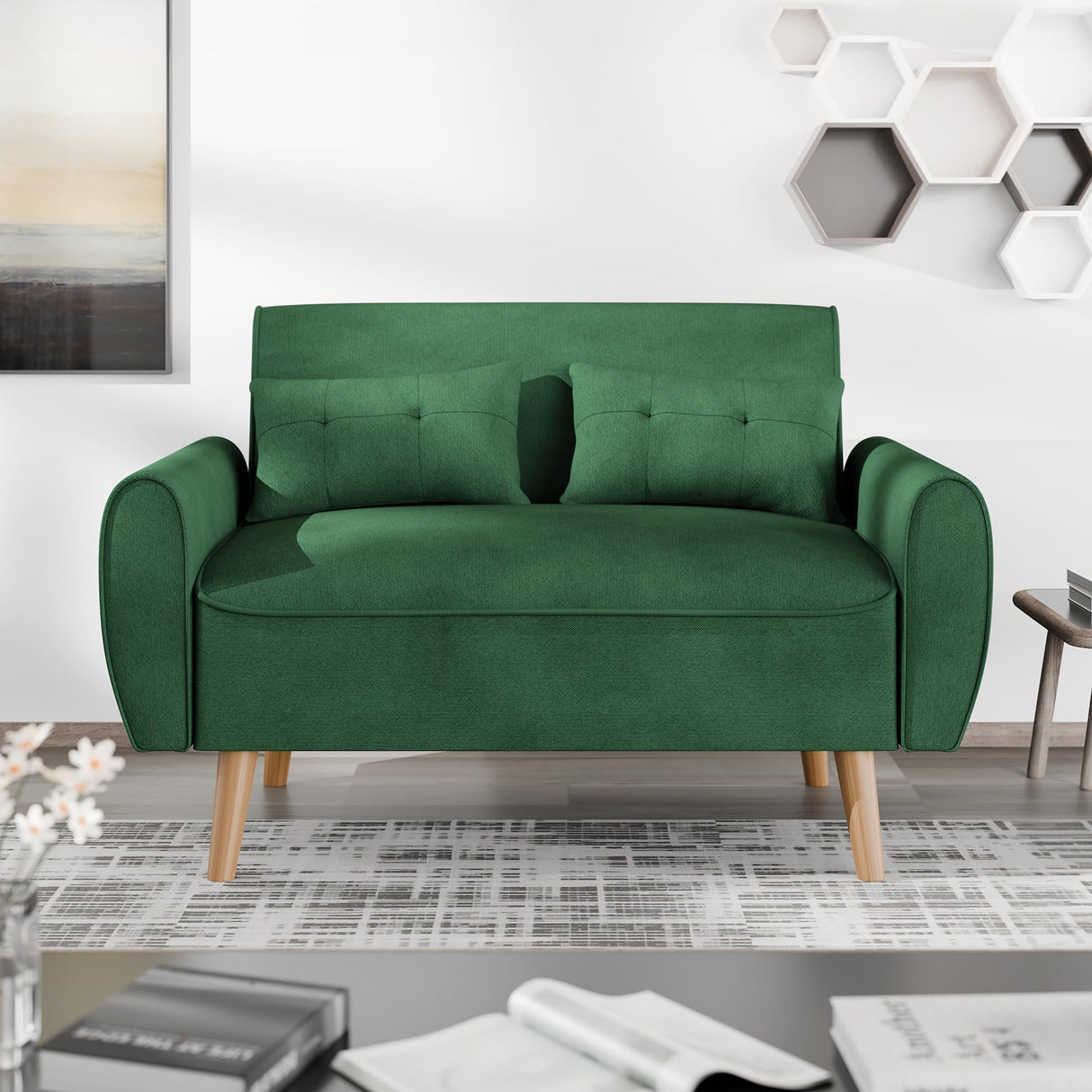 JAMFLY Sofa Set for Living Room 47'' Small Loveseat, Love Seat Couches Sofa Set for Small Spaces Bedroom Office Apartment (Green) JAMFLY