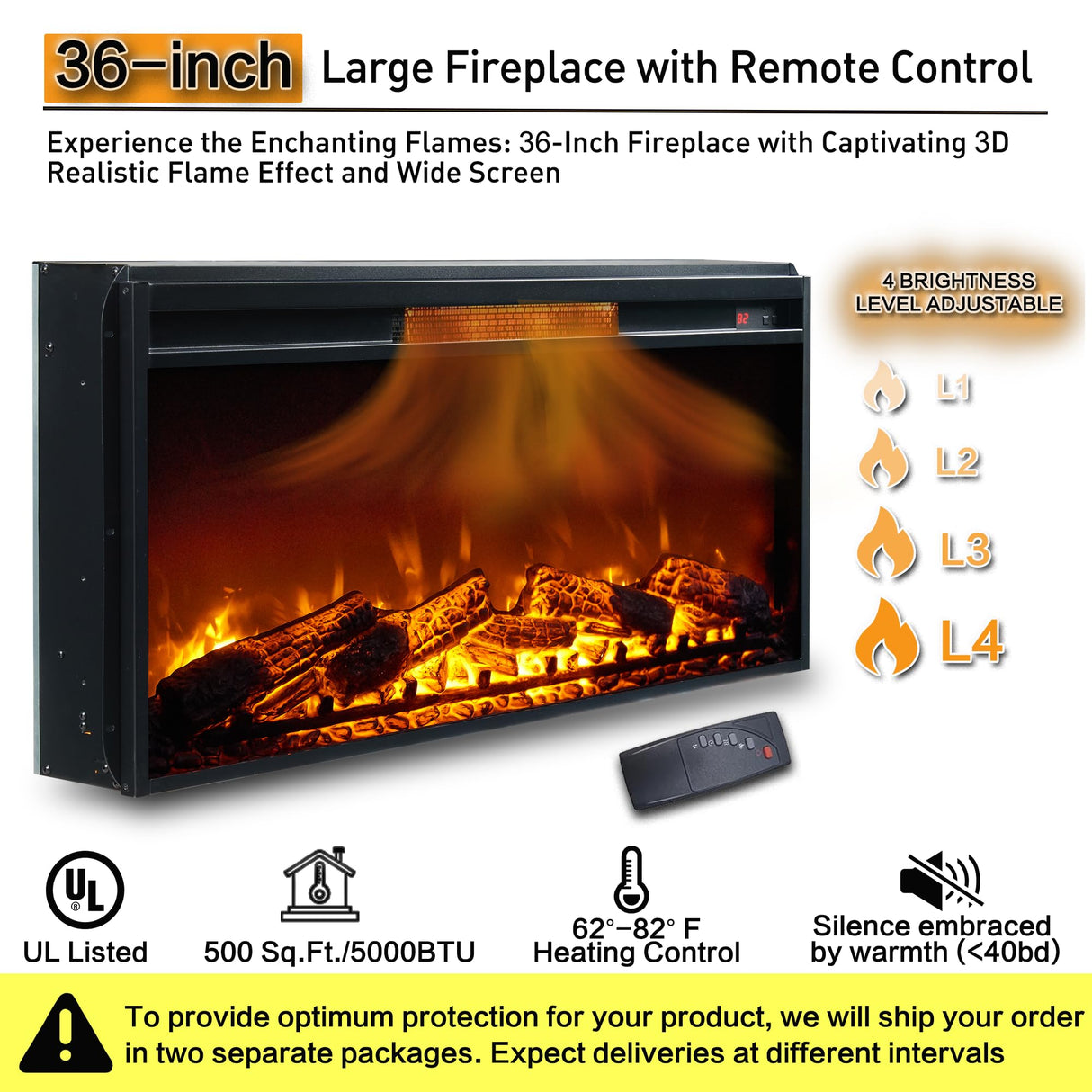 Farmhouse Fireplace TV Stand with 36" Electric Fireplace for 80 Inch TVs, 31" Tall Entertainment Center w/Drawer & Diamond Panel Door, Highboy Media Console for Living Room, 70inch, White IFGET