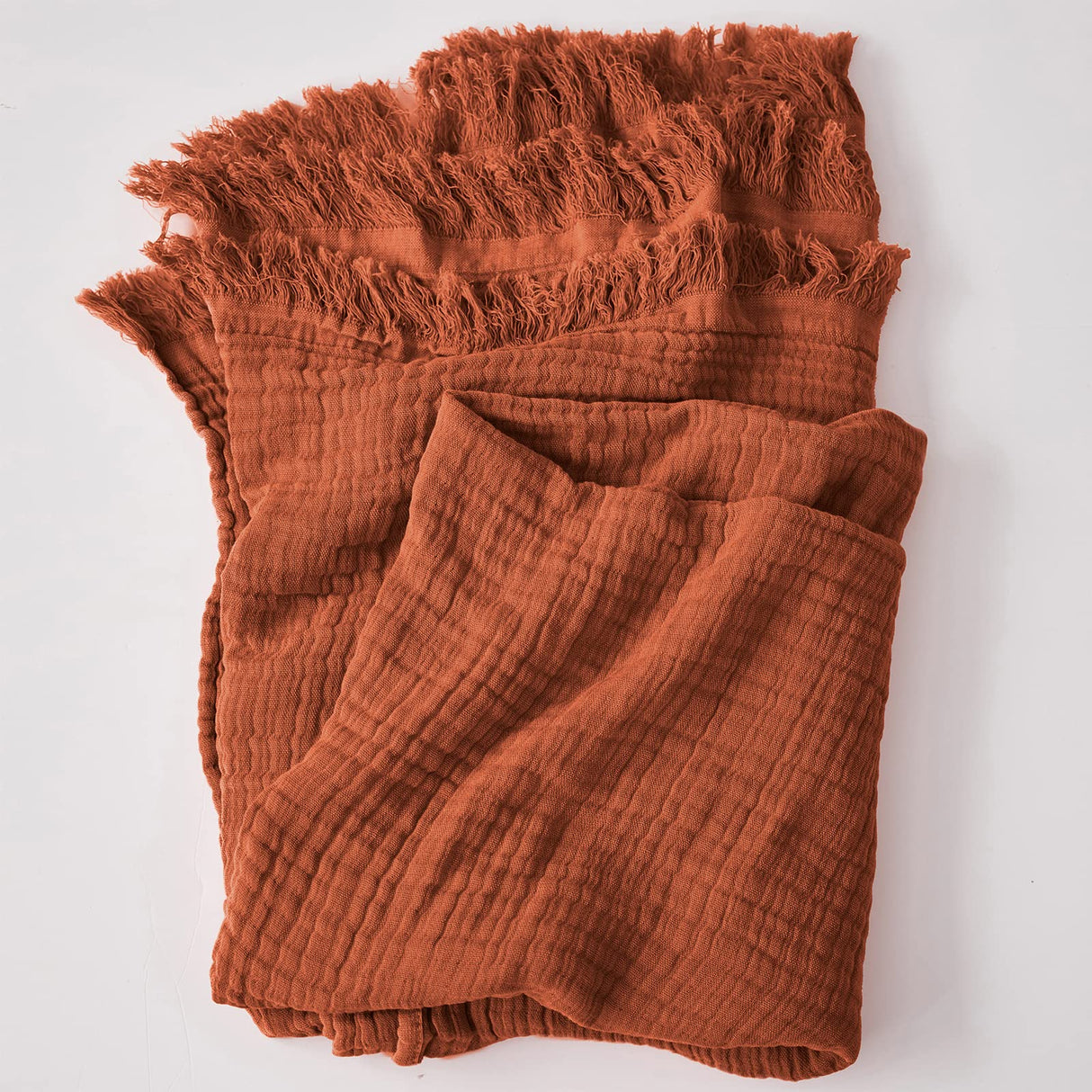 Simple&Opulence Cotton Muslin Throw Blanket for Bed, Couch, Knit Woven Gauze Blanket with Tassels, Soft Lightweight Cozy Pre-Washed Breathable Farmhouse Decoration for All-Season (Rust Orange) Simple&Opulence