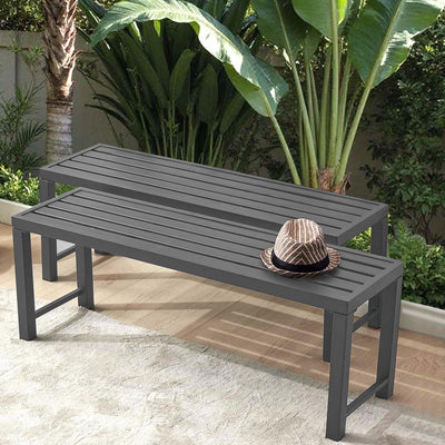 Metal Garden Bench for Outdoors, Set of 2, Grey Outdoor Benches Slats for Patio, Patio Backless Bench,Dining Bench for Porch, Lawn, Balcony, Backyard and Park