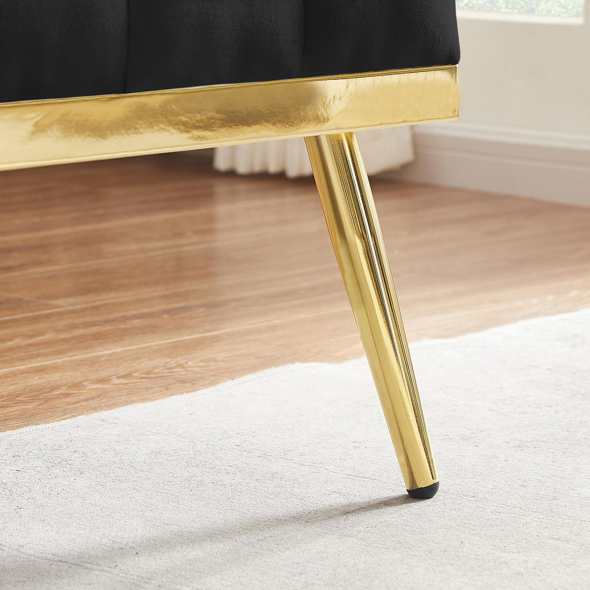 Small Loveseat Sofa, 55.5-inch Modern Sofa Couch with with 2 Side Pockets, Modern Tufted Sofa with Golden Metal Legs, Upholstered Space Saving Love Seat for Living Room, Bedroom, Office, Black KINFFICT